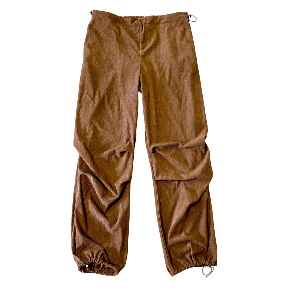 Hyfve Brown Corduroy Joggers Bungee Waist Hem Pleated Knee Pants Cinch  Medium